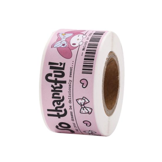 

1 Roll Sealing Sticker Clear Printing Self-adhesive Bright Color 76x25mm Cartoon Pattern Thank You Sticker Office Supplies розовый