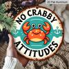 2D Flat, 1pc Round Aluminum "No Crabby Attitudes" Sign, Cute Cartoon Crab & Anchor Wall Decor, Vintage Funny Coastal Metal Plaque, Waterproof Art for