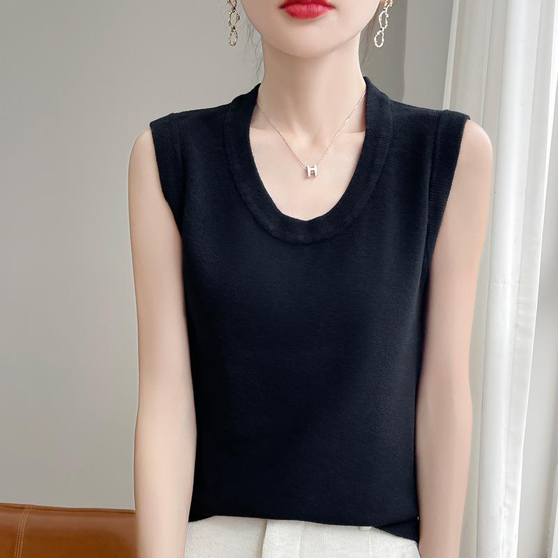 Summer New Knitted Sweater Base Layer Top Slim Casual Simple and Loose Halter Top