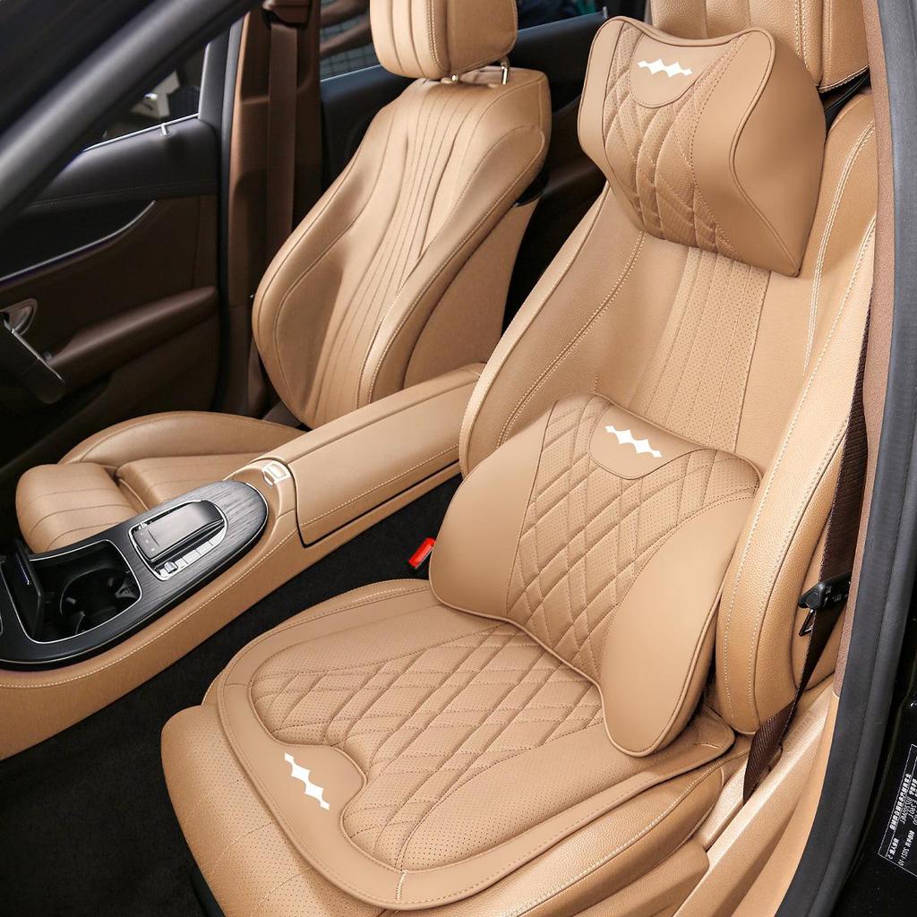 Leopard 5/8 Car Headrest & Lumbar Support Cushion - Neck Protection & Breathable Comfort for All Seasons