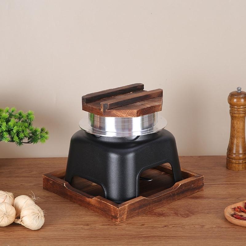 Portable Alcohols Burners Stove Cooking Pot with Wood Lid For Outdoor Picnics Hiking And Indoor Rice Making Cookware Set