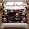 Skull Gothic Theme Soft Blanket Personalized Custom Name Text Print Warm Blanket Home Sofa Bedroom Decor
