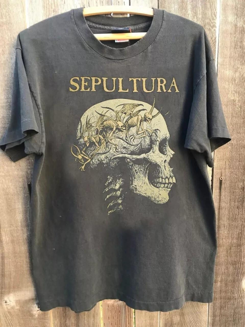 Sepultura Skull Wings Graphic Charcoal Short Sleeve Unisex Tshirt Reprint S-5XL Unisex T-Shirt XXL