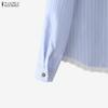 ZANZEA Women Casual Round Neck Long Sleeve Lace Splice Stripe Blouse