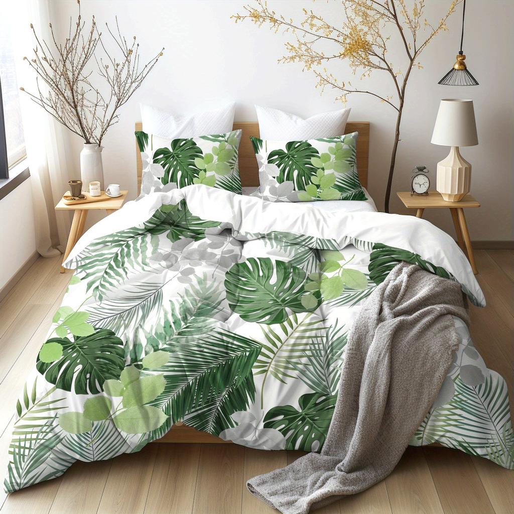 Comforter Green Leaves Christmas Gifts Pet Dog Bedding Set Polyester Suitable For Children And Adults 3-Piece Set Plant