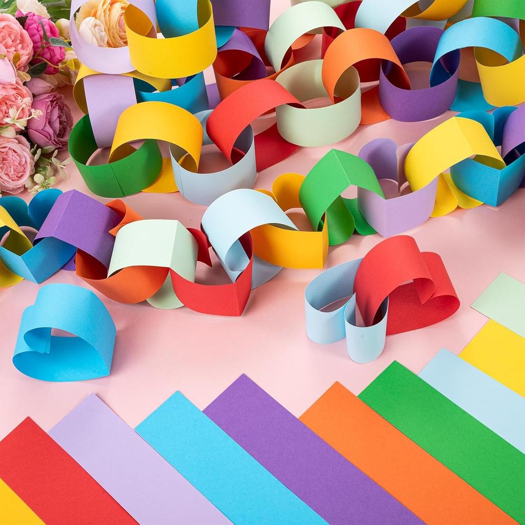 DIY Rainbow Paper Chain Garland Craft Paper Strip with Double Sided Tape Decor Supplies for Home Classroom Birthday Holiday 5