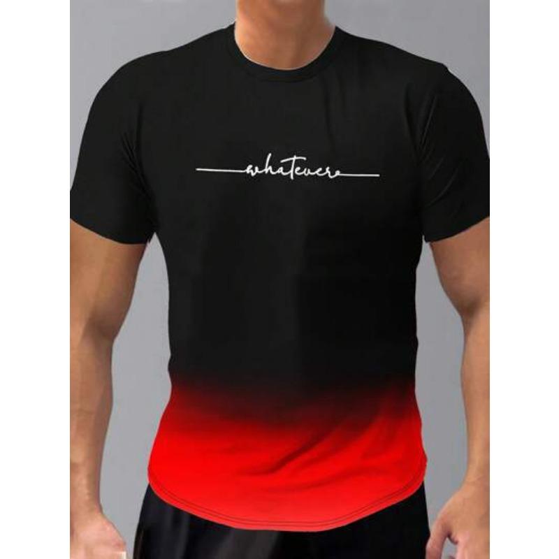 Summer Round Neck 3D Gradient Letters Print Top Fashionable Casual Short Sleeved Men's T-shirts