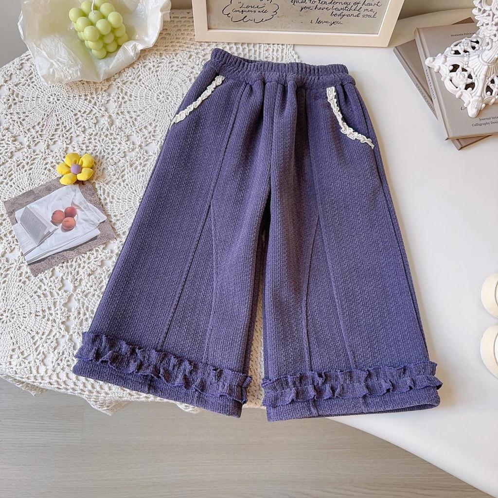 Girls' Korean Style Winter Wide-Leg Lace Pants - Thick & Stylish BWB039