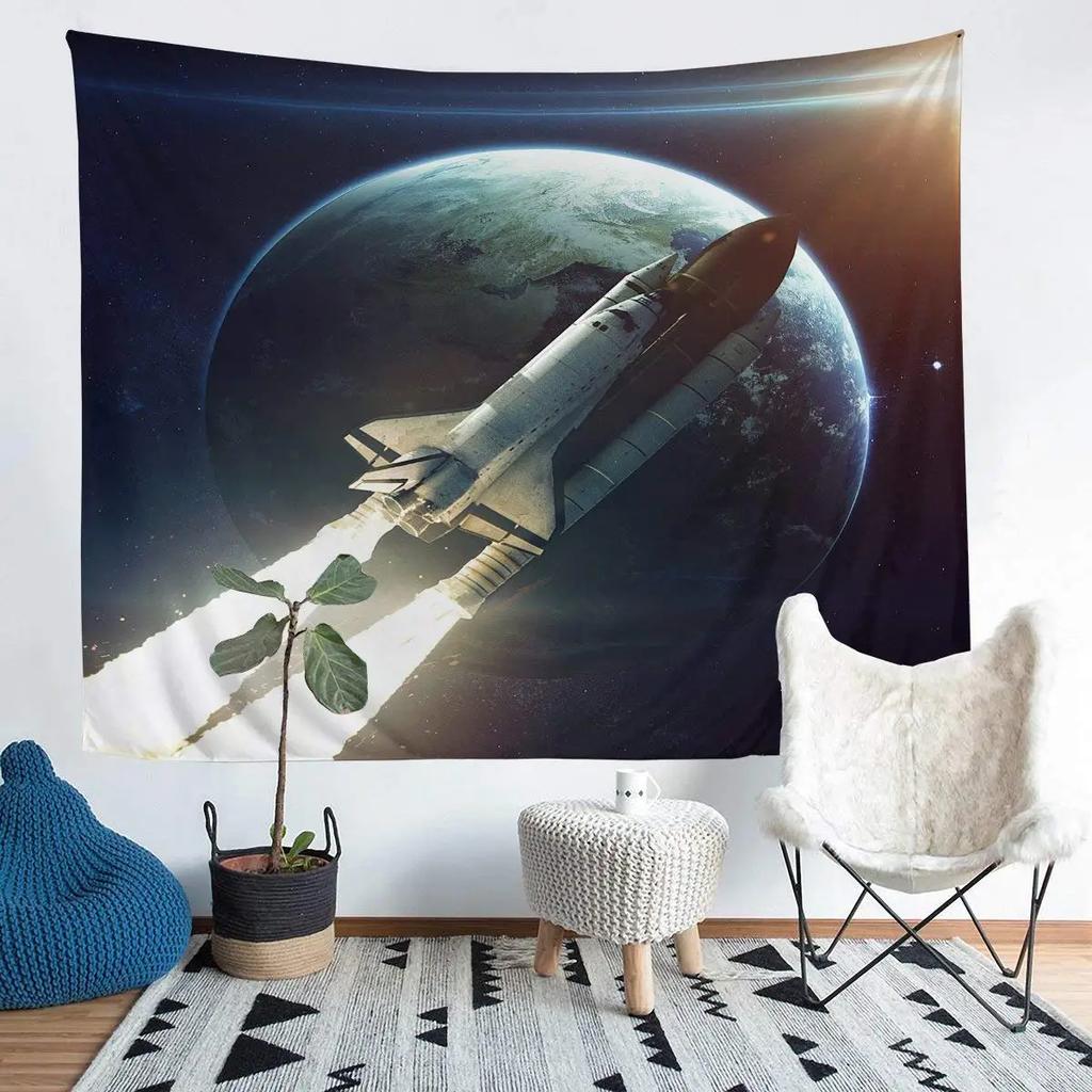 Rocket Tapestry Spaceship Shuttle Galaxy Tapestry Universe Travel Tapestry Wall Hanging for Bedroom Living Room Dorm Home Decor