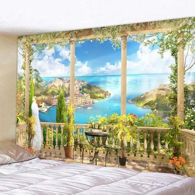 Bohemian Aesthetic Home Wall Decoration Beautiful Landscape Tapestry European Garden Sea View Wall Hanging Hippie