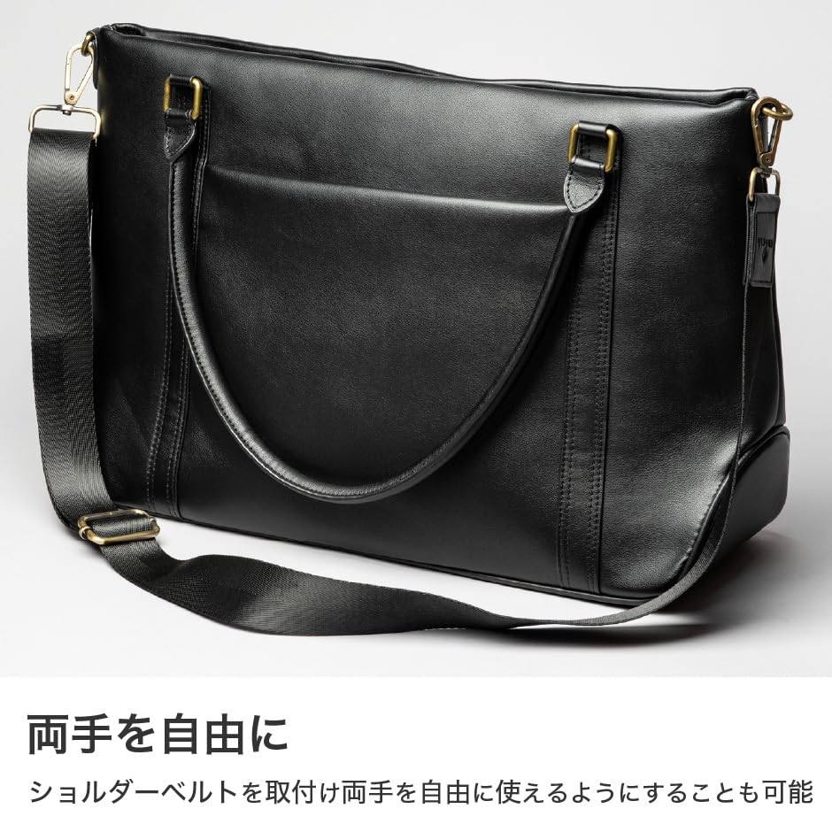 GRACIA Men's Genuine Cowhide Leather Tote Bag, 3-Way Business Bag, Standard Size, with Zipper, for Business Trips, Commuting, School, and Formal Use,