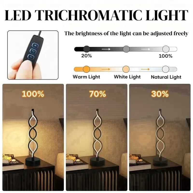 Retro Spiral LED Seaweed Table Lamp Bedside Lamp Tri Color Adjustable USB Power Supply Suitable for Bedroom and Living Room