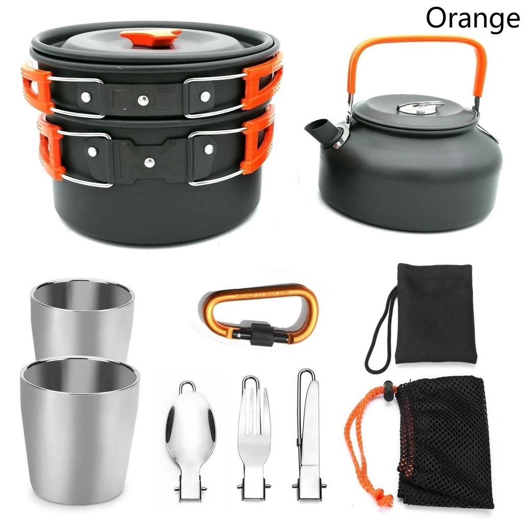 Tragbares Outdoor-Geschirr-Set, Kochgeschirr-Set, Wasserkocher, Tasse, Topf-Set für Camping, Wandern, Picknick, Reisen, für 2–3 Personen