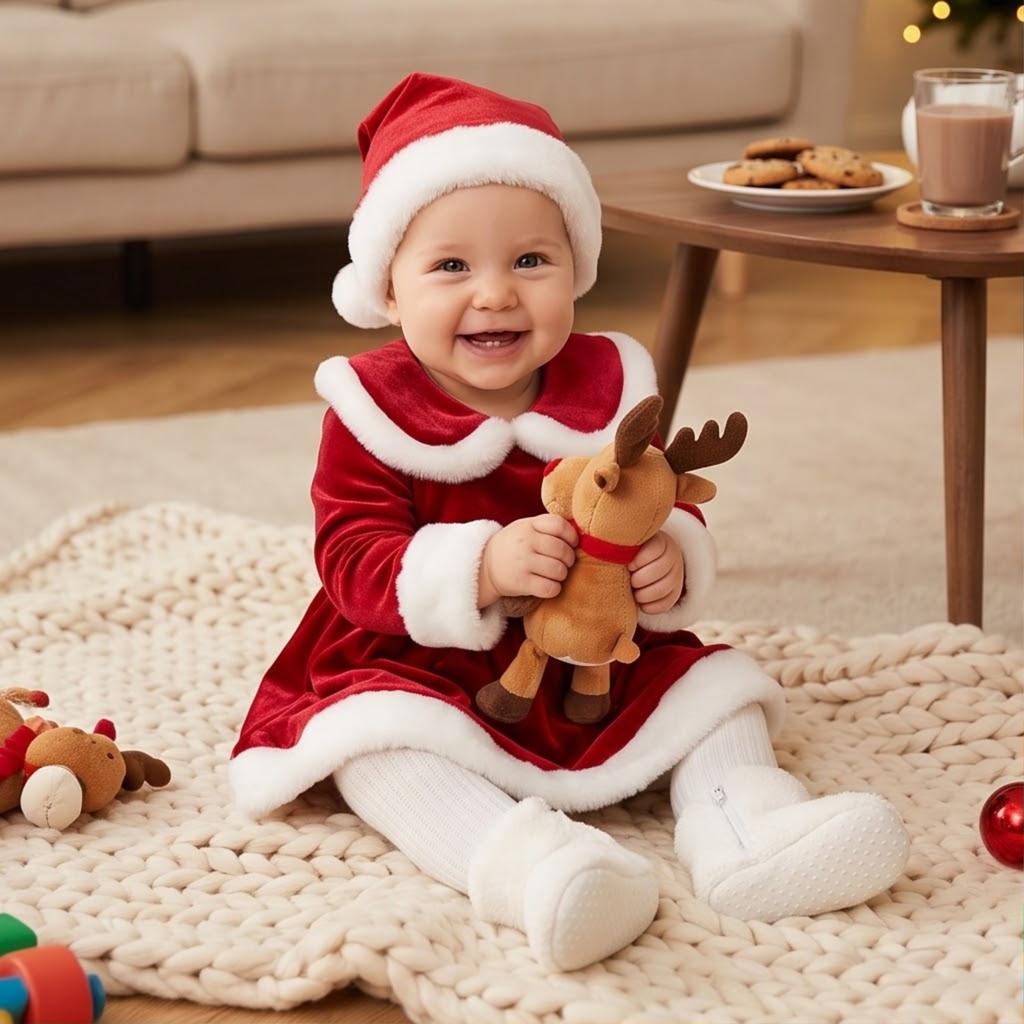 Baby Girls Velvet Christmas Bodysuit Dress for Infant Toddler Holiday Party Outfit