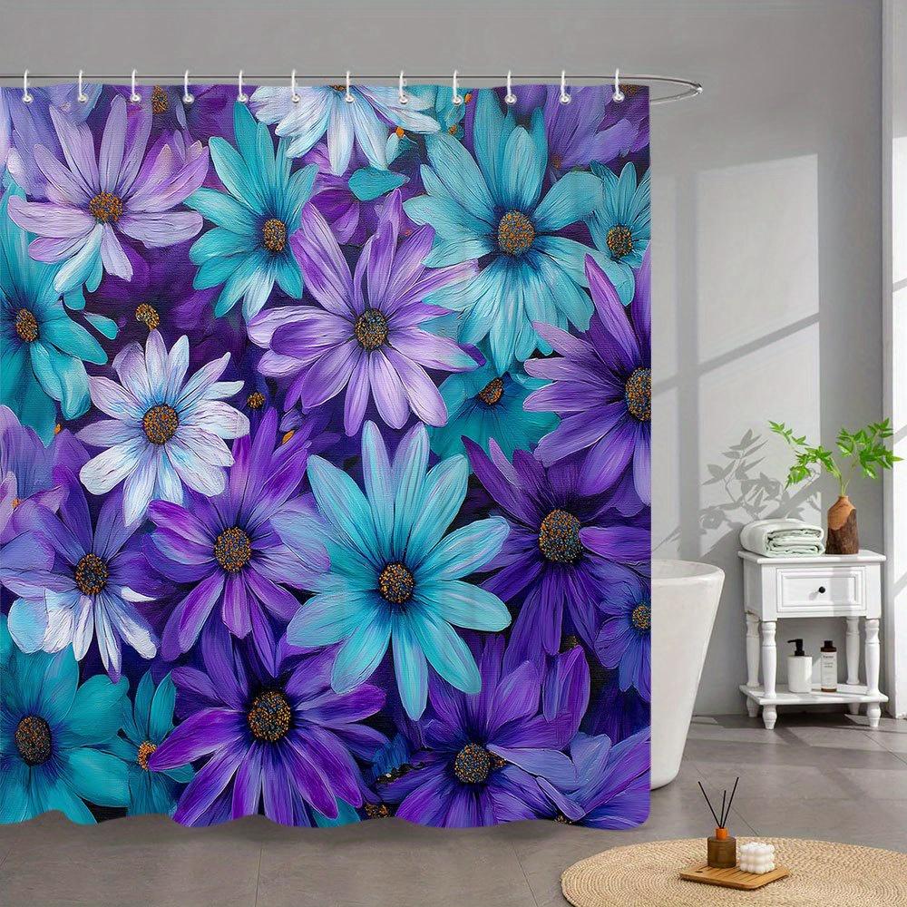 

1Pc Floral Shower Curtain - Vibrant Purple & Blue Daisy Watercolor Design, 70X70 Inches, Machine Washable Polyester With 12 Hook W60H190(CM)-1 Pcs