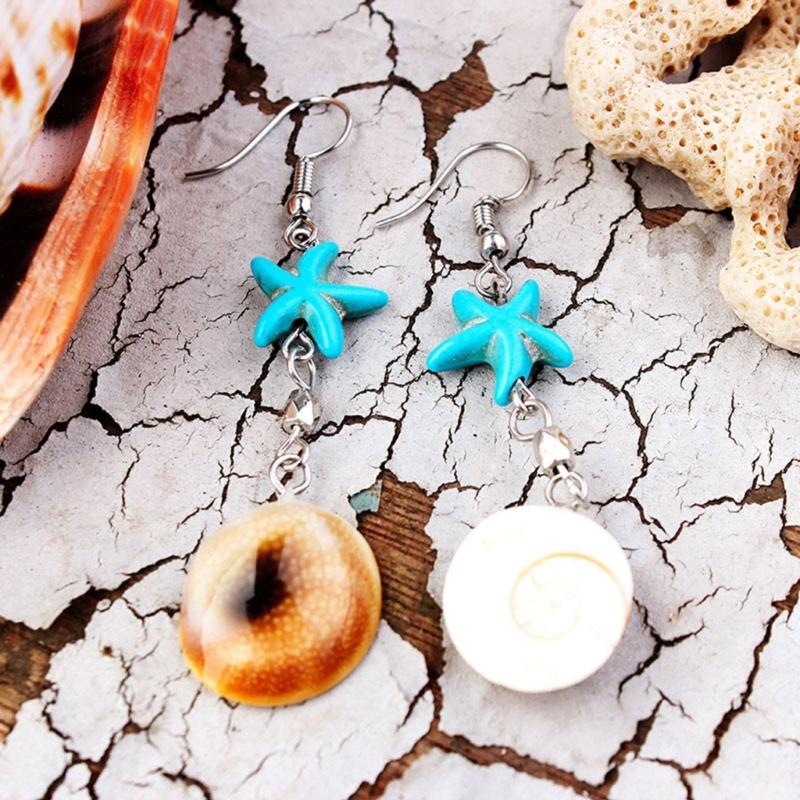 Starfish Conch Dangle Earrings Fashionable Women's Jewelry Handmade Accessories Beach Vacation Ear Rings Decoration