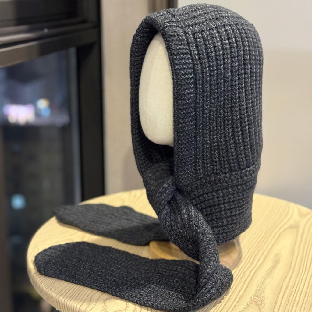 New Style Balaclava Women's Autumn and Winter Warm Woolen Hat Scarf One Piece Knitted Hat Hooded Scarf Trendy