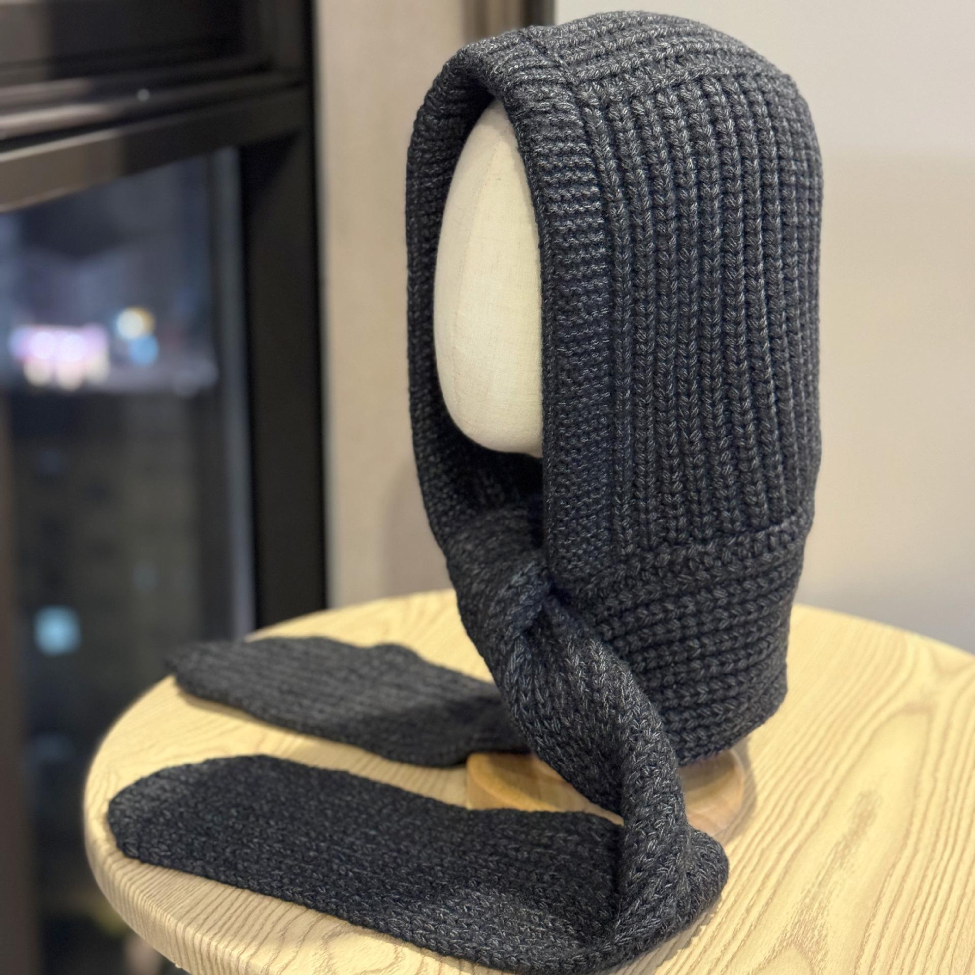 

New Style Balaclava Women s Autumn and Winter Warm Woolen Hat Scarf One Piece Knitted Hat Hooded Scarf Trendy one size