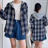 From Heart Women Loose Fit Check Hooded Oversized Shirt