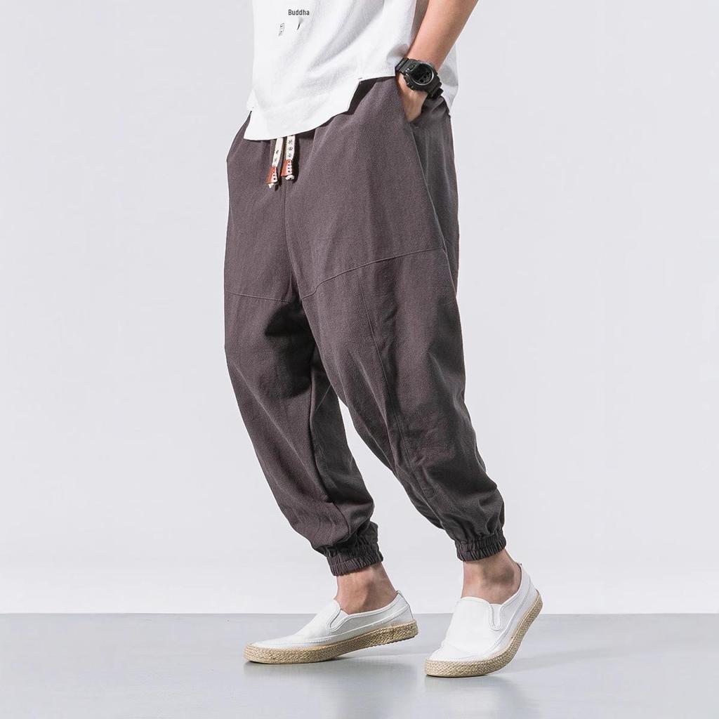 2025 Spring Men's Cotton Linen Harem Pants - Casual, Chinese Style, Plus Size, Loose Fit Joggers