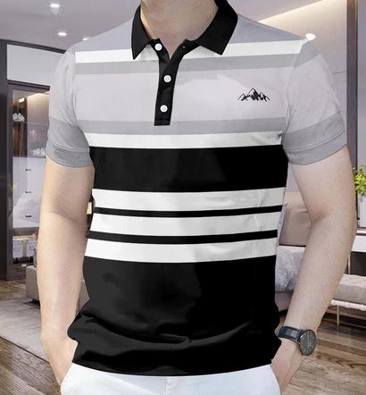 202 men's Korean version printed POLO shirt short-sleeved business lapel POLO shirt casual striped POLO shirt short-sleeved top