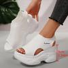 Women's Solid Color Casual Sandals, Platform Elastic Soft Sole Knitted Walking Shoes, Heightening Wedge Vacation Shoes