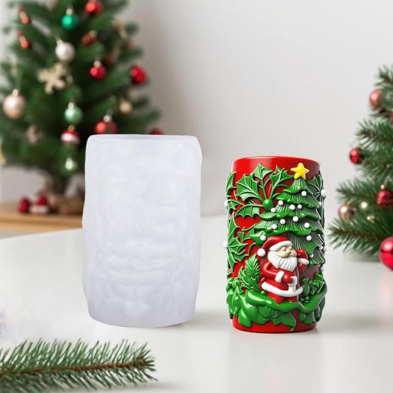 Santa Embossed Cylindrical Silicone Mold Holiday Candle Silicone Mould For Epoxy Resin Art Handmade Candle Soap Making