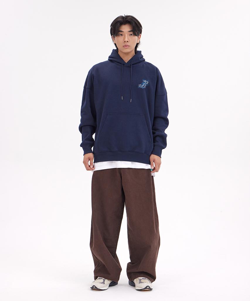 Graffiti Wide Shoulder Hoodie [Non-Fleece]_Navy