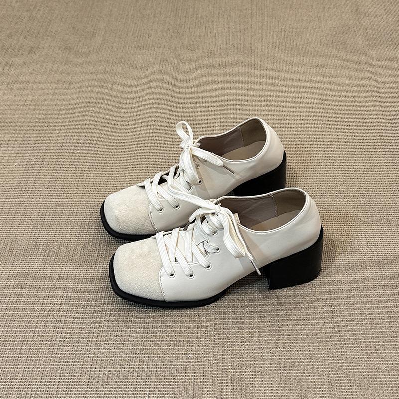 

Autumn Winter Vintage Square Toe Thick Heel Women Mary Jane Shoes Street Style Lace Up Party Dress Female Pumps 35