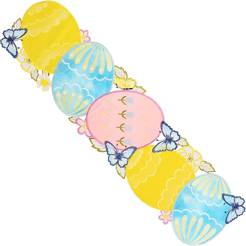 

Скатерть-дорожка Grelucgo с вышивкой «Пасхальные яйца», Весеннее сезонное украшение для обеденного стола (13x68 дюймов) 13x54 inches