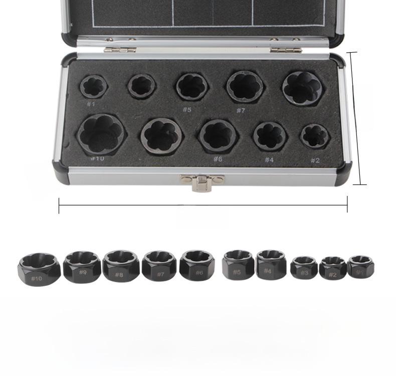 10-Piece Nut & Bolt Extractor Set for Damaged Screws