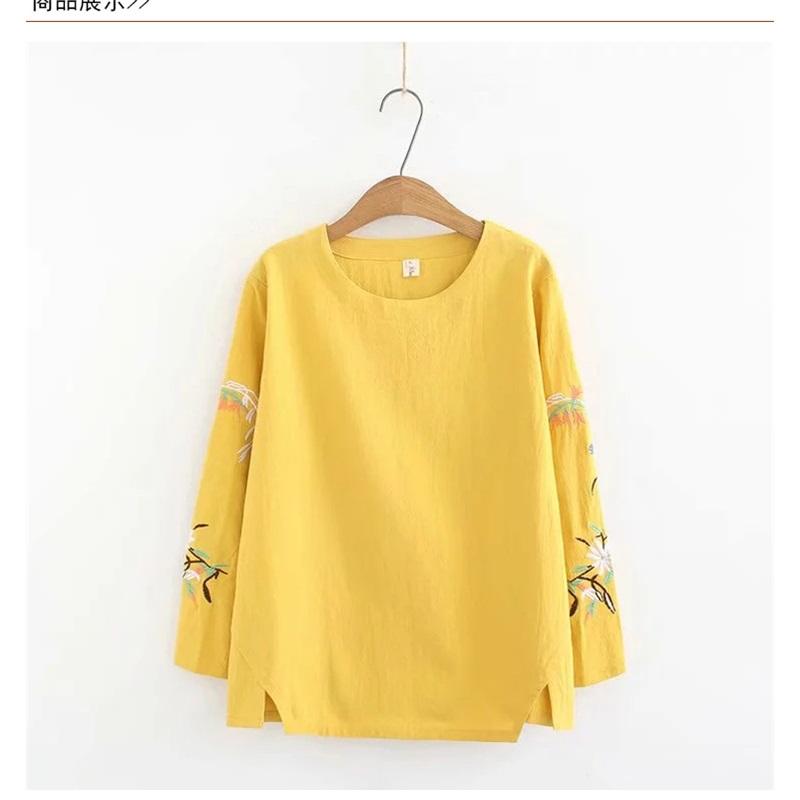 Women's Casual Long Sleeve Top With Botanical Embroidery Soft Breathable Blouse