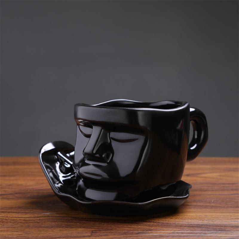 

Креативный набор кофейной чашки и блюдца с подвеской на ухо, статуэтка лица, кофейная чашка с визуальным контактом, поцелуй, керамическая европейская чашка 380ml