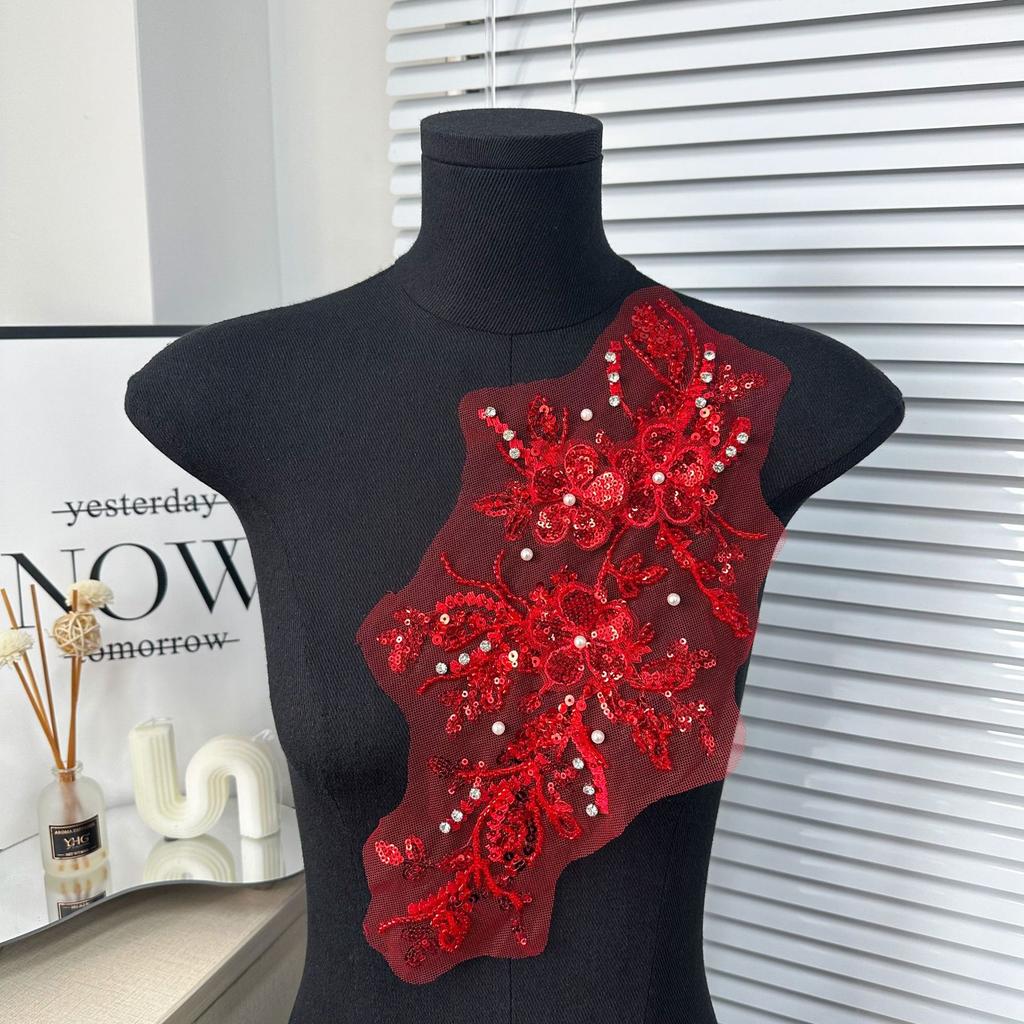 Color Beaded Lace Pair Flower, Handmade Diy Wedding Dress Collar Flower Decorative Clothing Neckline Fashion Accessories