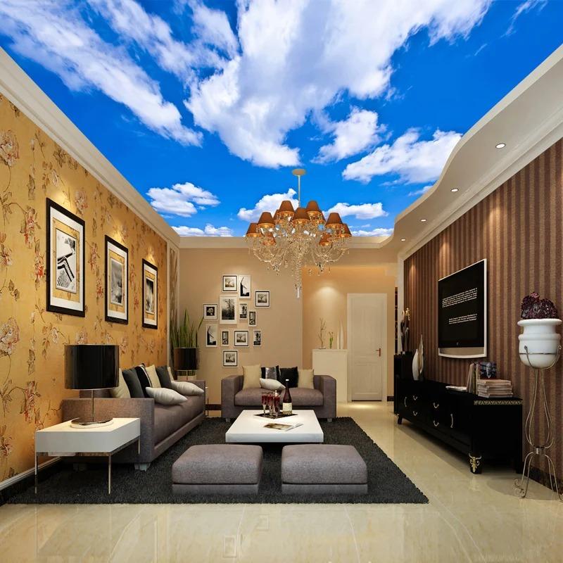 Ceiling Mural Blue Sky 3d Photo Wallpaper White Clouds Wall Mural For Living Room Ceiling Wall Paper