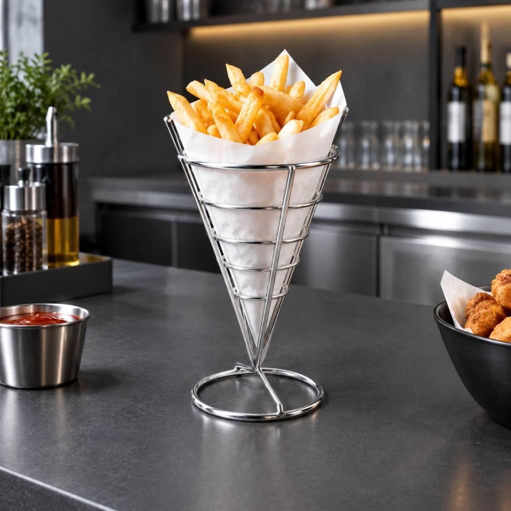 Single-Head Cone-Shaped Fry Holder Easy to Clean Stainless Steel Wire Cone
