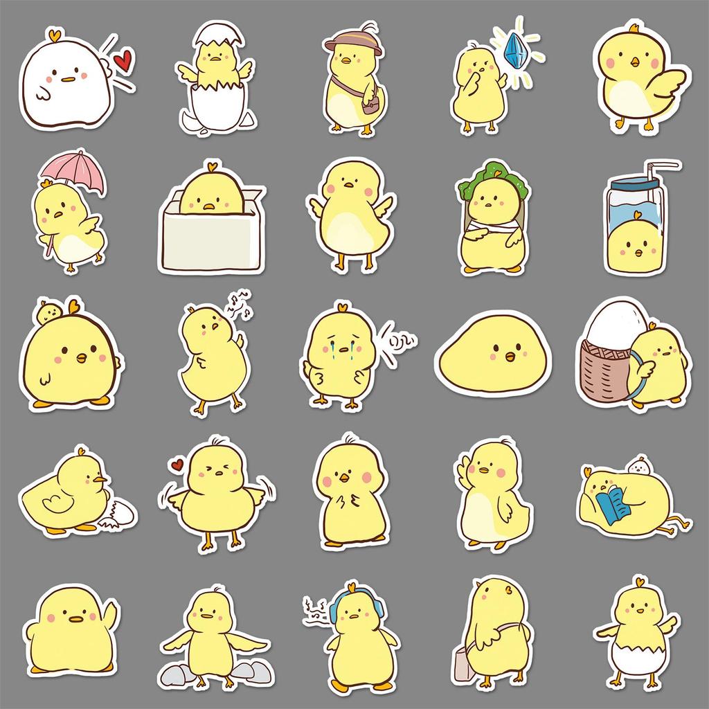 50 Hand-Painted Cute Chick Cartoon Animal Stickers for DIY Water Bottles & Phone Cases