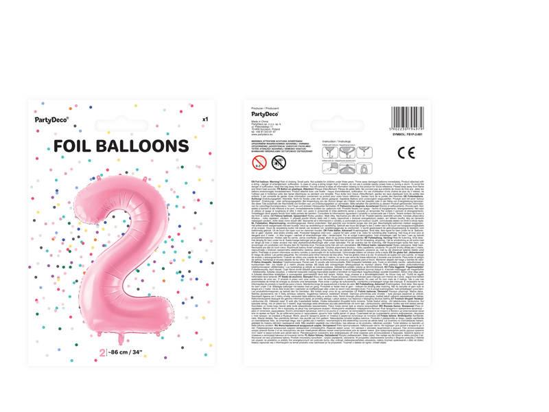 Balon Foliowy Cyfra 2, 86Cm, Różowy