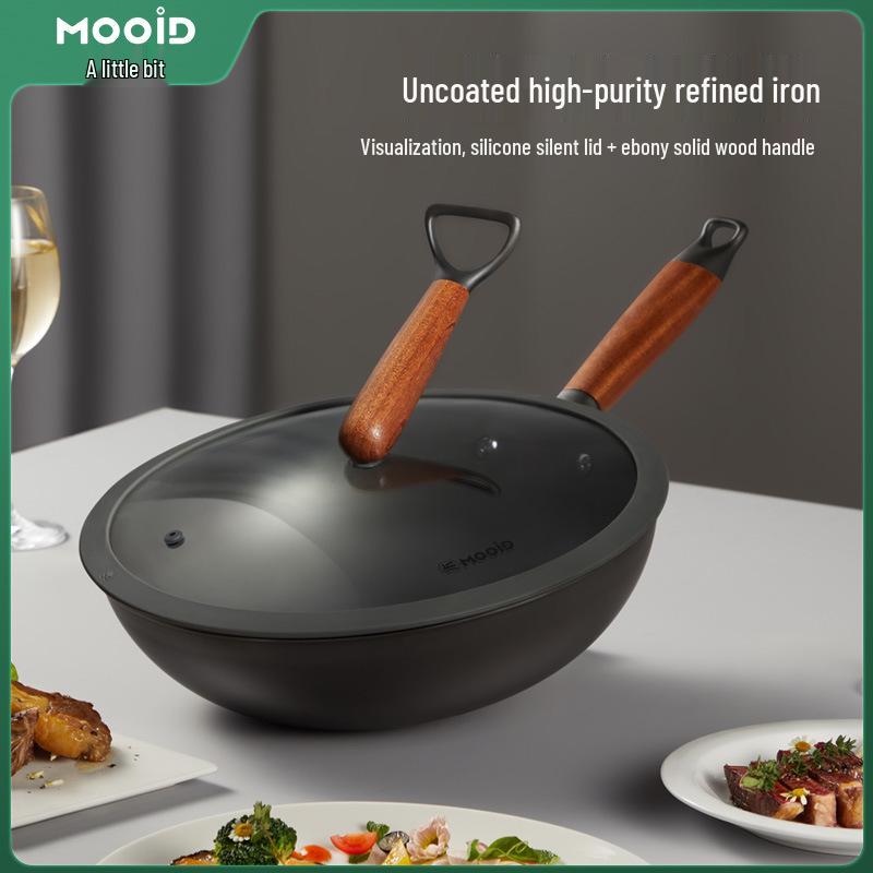 

MOOiD Nitrided Iron Wok, Non-Stick Stir-Fry Pan for Induction and Gas Stoves Nitrided Fine Iron Wok