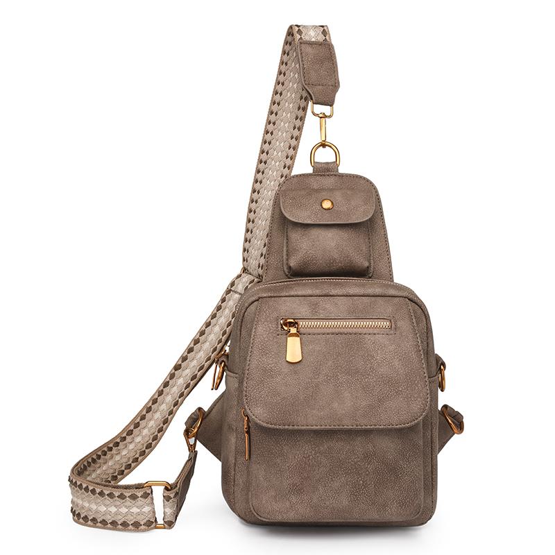 PU Umhängetasche Damen Retro Einfarbig Rucksack Pendler Brusttasche