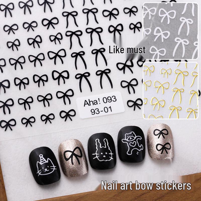 

3D наклейки для дизайна ногтей с бантиками: Черный, Белый, Золотой и Серебряный