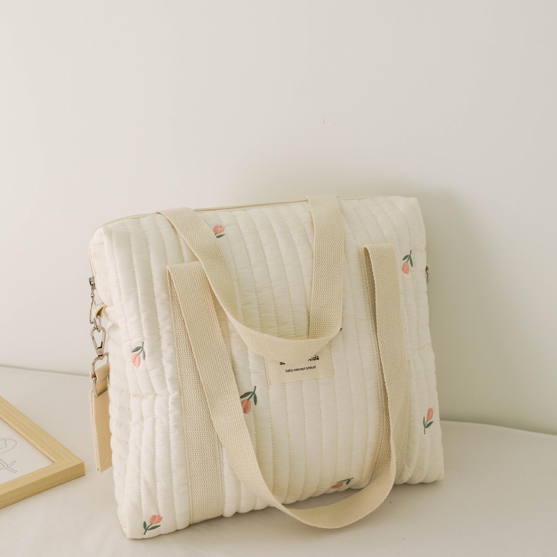 

Zippered Embroidered Quilted Mummy Bag: Baby Stroller Hanging Diaper Backpack for Travel