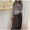 Autumn/Winter Women's 100% Wool High Neck Slanted Button Soft Knit Cardigan - Versatile Long Sleeve Sweater