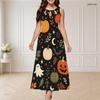 Women Plus Size Round Neck Triple Keyhole Sleeveless Cartoon Ghost Duck Printed Long Dress