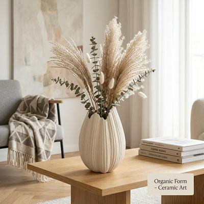 Minimalist Organic Ceramic Vase, 7.8" Modern Textured Flower Pot for Home Decor, Table Centerpiece