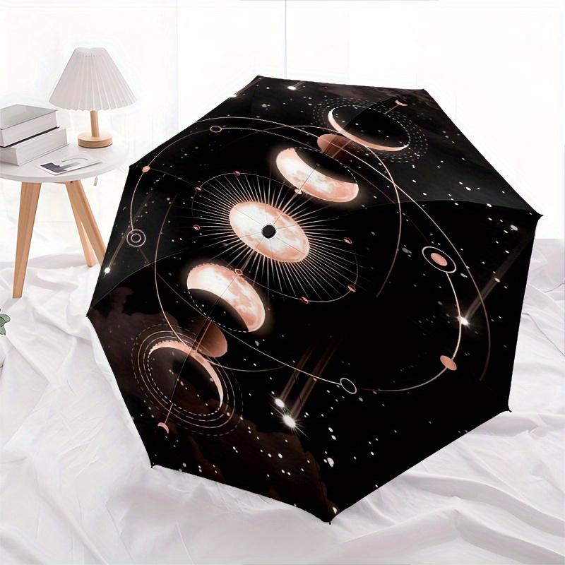 Moon Phases, Celestial Art Automatic Folding Umbrella  Simple Eight rib Design, Bright Color Pattern, Durable Iron Frame, Ideal for Travel a