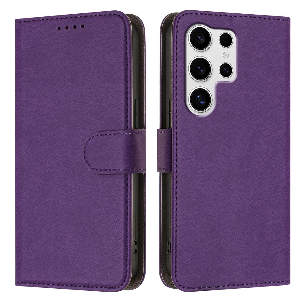 For Samsung Galaxy S24 Ultra Leather Case Solid Color Phone Cover with Wallet