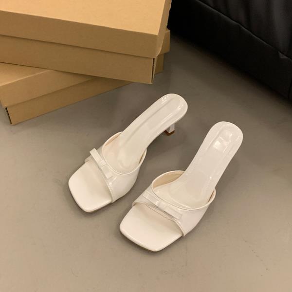 Fashion Shoes Womens Slippers Outdoor Slides Heeled Mules Pantofle Low Butterfly-Knot Square Toe Soft High 2025 Thin Rome PU Butterfly-k