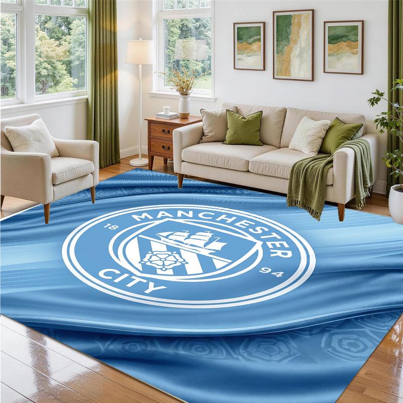 Manchester City Design Crystal Velvet Rug Soft Decorative Mat for Bedroom Entrance