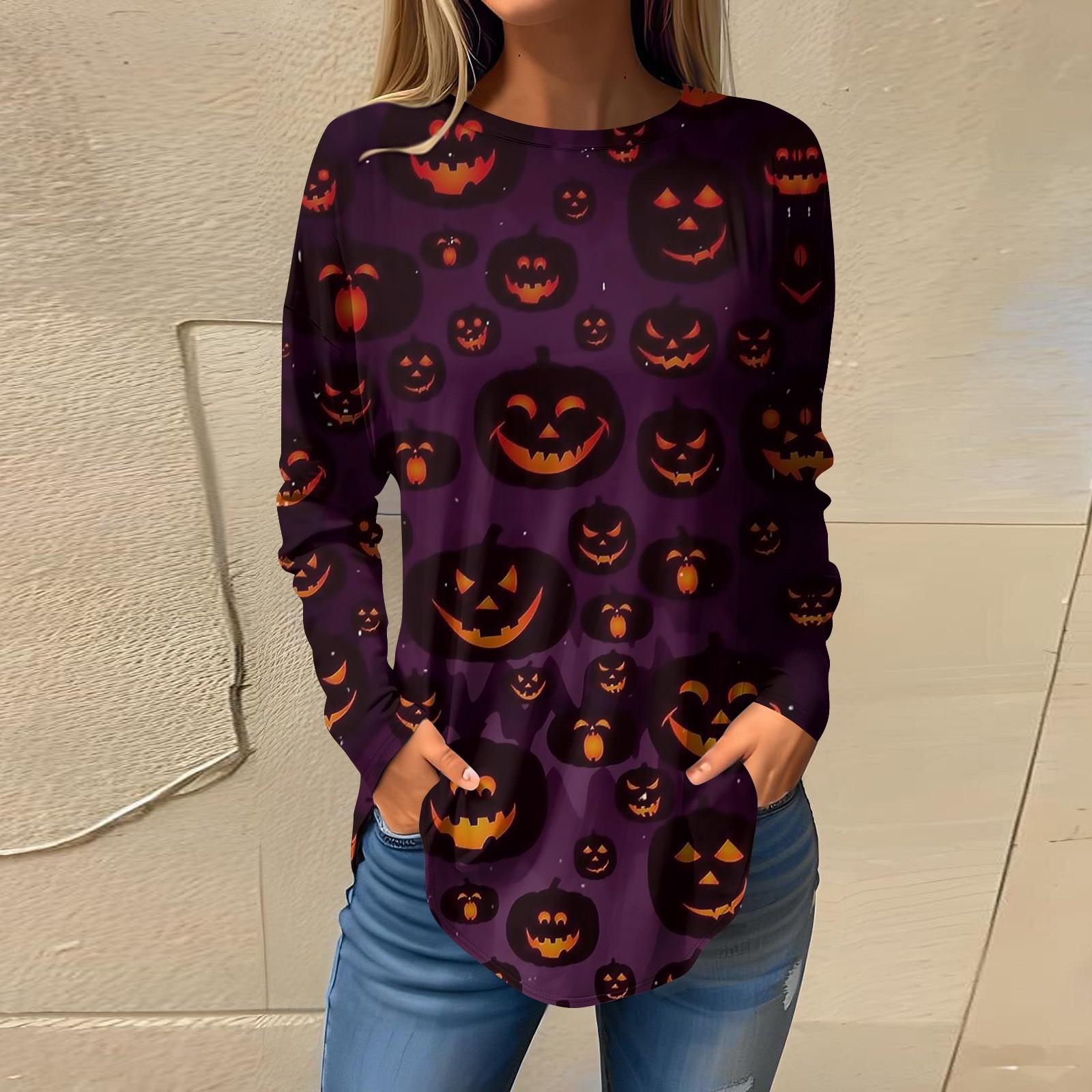 

Женская свободная футболка с длинным рукавом с круглым вырезом и принтом, верхний пуловер XXXL